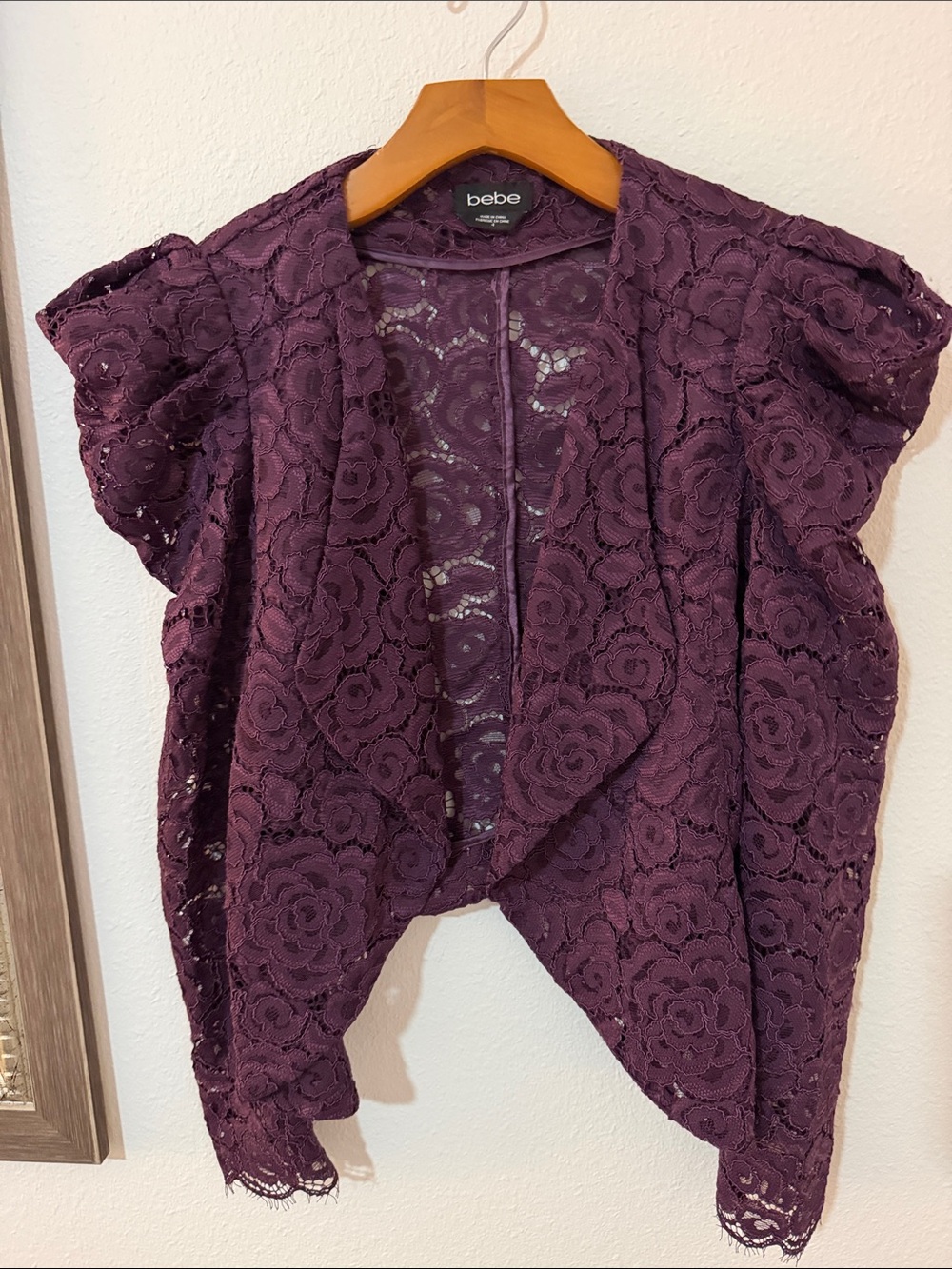bebe Plum Lace Open-Front jacket